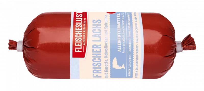 Frischer Lachs mit Rind, Karotten, Kürbis und Kokos 200g